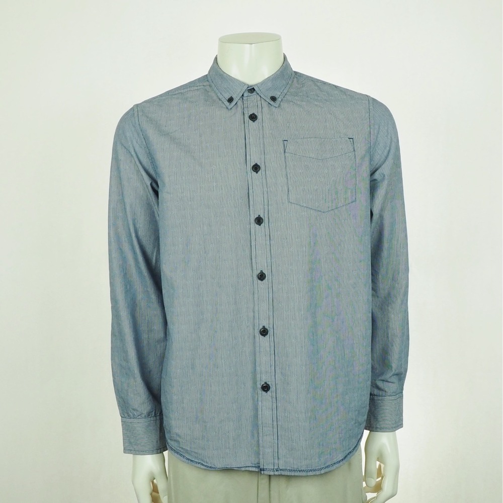 Prana Reinhold Button Down Shirt Mens Medium Blue Organic Cotton Blend Hiking